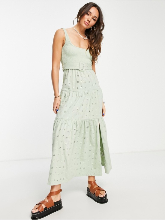 ASOS Dresses & Skirts - ASOS Design Sage Eyelet Shirred Maxi Dress EUC